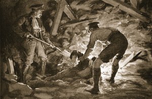 Kapral J. McCartney wykopujący, z pomocą towarzysza, górnika, który został przysypany przez wybuch w kopalni (litografia)