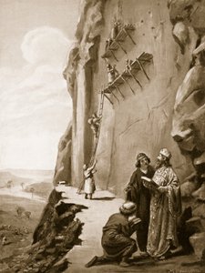 Dariusz nadzorujący inskrypcję w Behistun, ilustracja z "Hutchinson