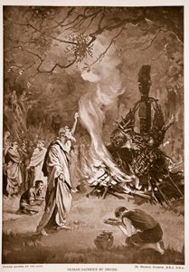 Składanie ofiar z ludzi przez druidów, ilustracja z "Hutchison