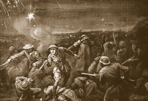 Tymczasowy kapitan A.C.T. White prowadzący kontratak i wypierający wroga z reduty (litografia) autorstwa Margaret Dovaston