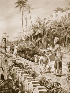 Wiszące ogrody Babilonu, ilustracja z "Historii narodów" Hutchinsona (litografia) autorstwa Margaret Dovaston
