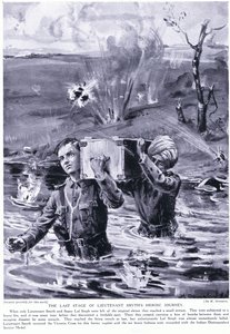 Ostatni etap bohaterskiej podróży porucznika Smytha: Odznaczony Krzyżem Wiktorii w maju 1915 r. (litografia) autorstwa Margaret Dovaston