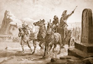 Tiglat-Pileser IV przed cytadelą Turushpa, ilustracja z "Hutchinson