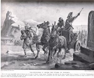 Tiglat-Pileser IV przed cytadelą Turushpa, ilustracja z "Hutchinson