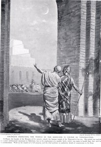 Ur-Engur dokonujący inspekcji Świątyni Boga Księżyca w trakcie budowy, ilustracja z "Historii narodów" Hutchinsona (litografia)