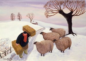 Noszenie siana dla owiec zimą autorstwa Margaret Loxton