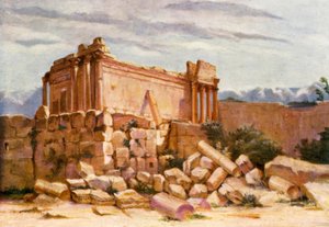 Mała świątynia w Baalbek, z zewnątrz (kolorowa litografia)
