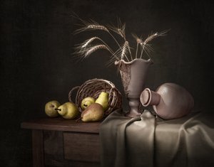 Rustykalna martwa natura z plonami autorstwa Margareth Perfoncio
