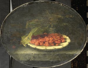 Martwa natura z truskawkami w białej misce autorstwa Margaretha Roosenboom