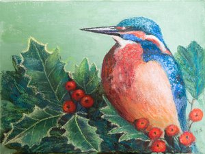 Zimorodek na jagodach, 2022 (pastel) autorstwa Margo Starkey