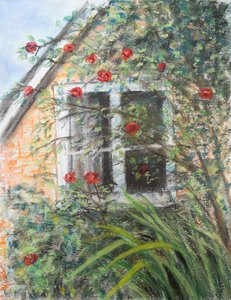 Róże nad oknem, 2022 (pastel) autorstwa Margo Starkey