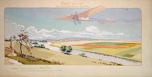 Komtur Charles de Lambert w jednopłatowcu Bleriot leci na zachodnim torze, opublikowane przez Mabileau, Paryż autorstwa Marguerite (fl.1909 14) Montaut