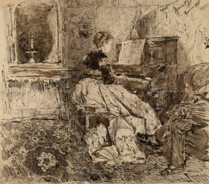 Cecilia de Madrazo gra na pianinie autorstwa Marià Fortuny Marsal