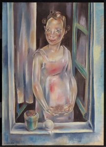 Młoda dziewczyna przy otwartym oknie, ok. 1924 (pastel na papierze) autorstwa Maria Blanchard