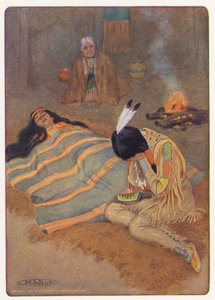 Ilustracja do książki "Hiawatha" Longfellowa (kolorowa litografia) autorstwa Maria Louise Kirk