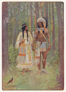 Ilustracja do książki "Hiawatha" Longfellowa (kolorowa litografia) autorstwa Maria Louise Kirk