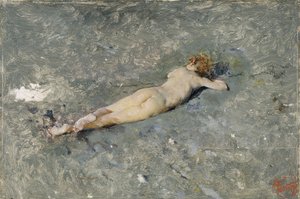 Nagie dziecko leżące na plaży w Portici (Akt na plaży w Portici) - Obraz Mariano Fortuny (1838-1874)