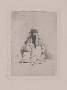 Bez tytułu - Przyczajona postać z laską (akwaforta) autorstwa Mariano José María Bernardo Fortuny y Carbó