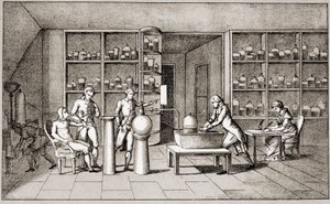 Antoine Laurent de Lavoisier (1743-1794), francuski chemik przeprowadzający eksperyment dotyczący oddychania człowieka w spoczynku. Rysunek pani Lavoisier.Paryż XVIII wiek.Kolekcja Leemage autorstwa Marie Anne Pierrette Lavoisier