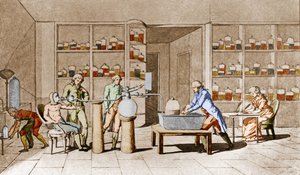 Antoine Laurent de Lavoisier (1743-1794), francuski chemik, ma doświadczenie w oddychaniu człowieka w spoczynku. Z rysunku pani Lavoisier.Paryż XVIII wiek. Kolekcja Leemage autorstwa Marie Anne Pierrette Lavoisier
