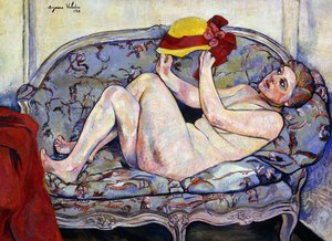 Nagie sięganie na kanapie; Akt leżący na sofie, 1928
