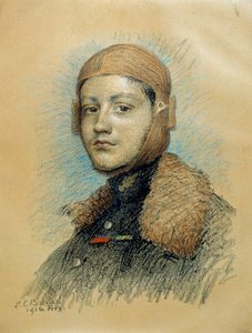 Portret Georgesa Guynemera (1894-1917), francuskiego pilota wojennego. Rysunek z lutego 1916. Rysunek Marie Louise Catherine Breslau (1856-1928) ec.suis.