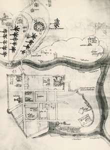 Mapa Jerozolimy, z Księgi Tajemnic Wiernych Krzyża (Liber Secretorum Fidelium Crucis) autorstwa Marino the Elder (after) Sanuto