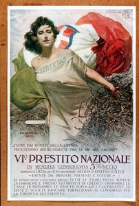 Włoska ilustracja alegoryczna na temat Pożyczki Narodowej, ok. 1918 r. (plakat)