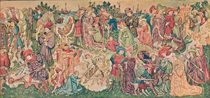 Akwarele przedstawiające jeden z Gobelinów Hardwicke, ok. 1902 r. autorstwa Marion Reid