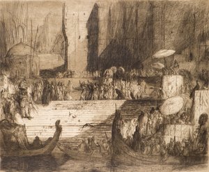 Ceremonia pogrzebowa nad Gangesem (akwaforta) autorstwa Marius Alexander Jacques Bauer