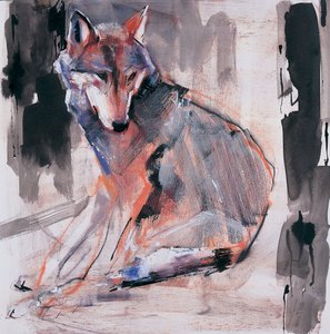 Siedzący wilk, 2000 (media mieszane na papierze) autorstwa Mark Adlington
