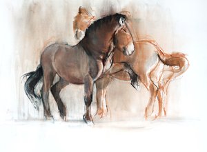 Dwa (Przewalski), 2013, (pastel i węgiel drzewny na papierze)