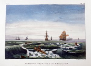 Tratwa u wybrzeży Coromandel, Indie, 1828.