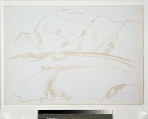 Górski krajobraz z wieżą kościoła na pierwszym planie autorstwa Marsden Hartley