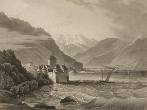 Chateau de Chillon; widok z Vevey autorstwa Martens