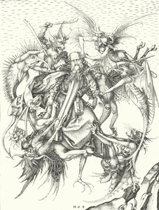 Kuszenie św. Antoniego (rycina) autorstwa Martin (after) Schongauer
