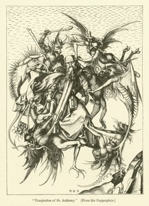Kuszenie św. Antoniego (rycina) autorstwa Martin (after) Schongauer