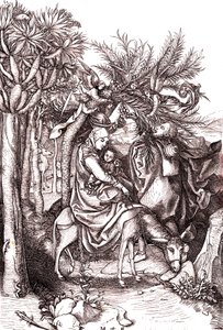 Ucieczka do Egiptu, Święta Rodzina autorstwa Martin (after) Schongauer