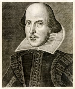William Shakespeare ze strony tytułowej „Komediów, historii i tragedii pana Williama Szekspira” opublikowanej w 1623 r. (rycina) autorstwa Martin Droeshout
