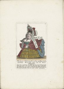 De Franse dwerg Madame Palatinelle, ok. 1710 Madame Palatinelle, czepki, mantyla i zaułek Paryża ubrane w dużą Gallę (tytuł na obiekcie) Il Callotto resurcitato lub nowo umeblowana mała szafka (tytuł serii) autorstwa Martin Engelbrecht (attributed to)