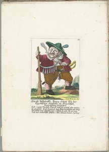 De dwerg Christl Vestnbalkh, ok. 1710 Christl Vestnbalkh, Bürg Schütz w pobliżu tyrolskiej pułapki na kamienie we francuskim włamaniu Bayrian (tytuł na obiekcie) Il Callotto resurcitato lub nowo umeblowana mała szafka (tytuł serii) autorstwa Martin Engelbrecht (attributed to)
