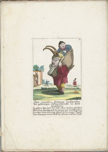 De dwerg Cornelius Guttman jako hoorndrager, ok. 1710 Pan Cornelius Guttman pijak cierpliwego cechu rogaczy zaprzężony w kosz (tytuł na obiekcie) Il Callotto resurcitato lub nowo umeblowana mała szafka (tytuł serii) autorstwa Martin Engelbrecht (attributed to)