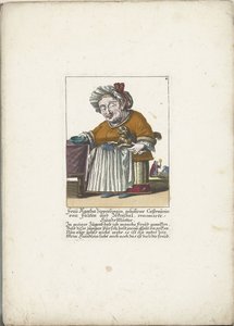De dwerg Frau Agatha Zipperlingin met hondje, ok. 1710 Pani Agatha Zipperlingin z domu Castaunin von Falten und Zeckerthal, słynna matka psa (tytuł na obiekcie) Il Callotto resurcitato lub nowo umeblowana mała szafka (tytuł serii) autorstwa Martin Engelbrecht (attributed to)