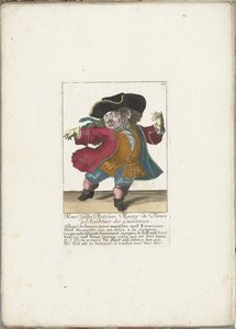 Krasnolud Gilles Platfues jako francuski mistrz tańca, ca. 1710 Mgr. Gilles Platfues, mistrz tańca w Academie des Lourdeaux (tytuł na obiekcie) Il Callotto resurcitato lub nowo mianowany gabinet Zwerchen (tytuł serii)