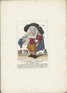 De dwerg Lucas Hirnzwik as een advocaat, ok. 1710 dr Lucas Hirnzwik, słynny adwokat w Szwabii Schnekenfeld, o kurkach (tytuł na obiekcie) Il Callotto resurcitato lub nowo umeblowana mała szafka (tytuł serii)