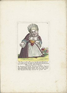 De dwerg Mademoiselle Poupon, jako Parijse Schone, ok. 1710 Mademoiselle Poupone, paryska piękność, jakaś córka znanego adwokata Parlamentu Monsr. Chican (tytuł na obiekcie) Il Callotto resurcitato lub nowo umeblowana chata Zwerchen autorstwa Martin Engelbrecht (attributed to)