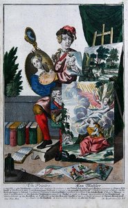 Malarz, ok.1735 (kolorowa grawerunek) autorstwa Martin Engelbrecht