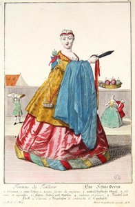 Żona krawca, ok.1735 (kolorowy grawerunek) autorstwa Martin Engelbrecht