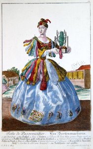 Żona miękkiego meblarza, ok.1735 (kolorowy grawerunek) autorstwa Martin Engelbrecht