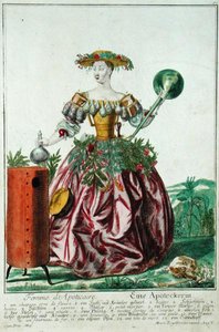 Żona aptekarza, ok. 1735 (kolorowy grawerunek) autorstwa Martin Engelbrecht